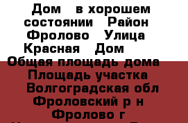 Дом , в хорошем состоянии › Район ­ Фролово › Улица ­ Красная › Дом ­ 73 › Общая площадь дома ­ 40 › Площадь участка ­ 500 - Волгоградская обл., Фроловский р-н, Фролово г. Недвижимость » Дома, коттеджи, дачи продажа   